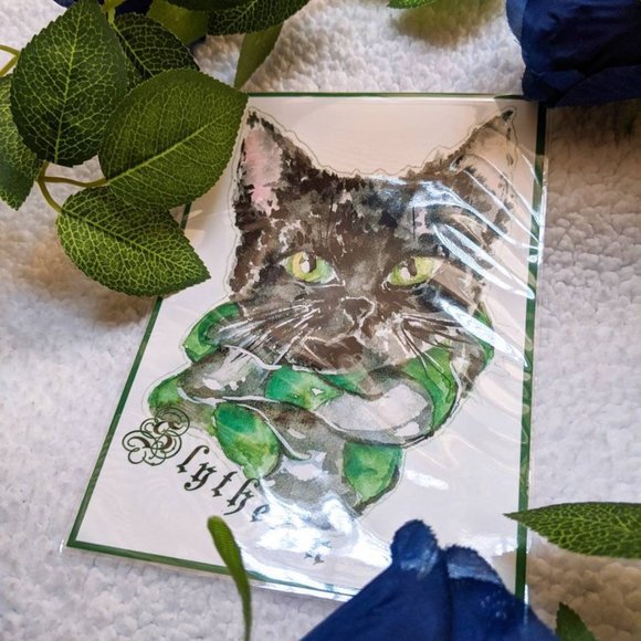 Slytherin Harry Potter Cat Art Print, Hand-painted Cute HP Watercolor Drawing - Picture 3 of 3